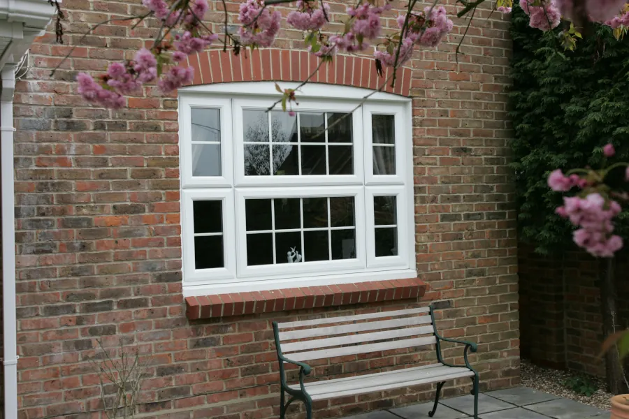 double glazed window with bench